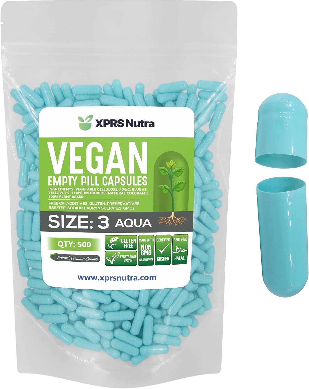 XPRS Nutra Size 3 Empty Capsules (500) - Plant-Based HPMC Capsules for Home Encapsulation - görsel 8