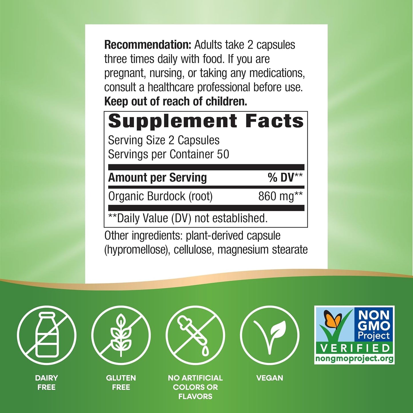 Nature's Way Burdock Root, Traditionally Used for Joint Health, 100 Vegan Capsules (Packaging May Vary) - görsel 5