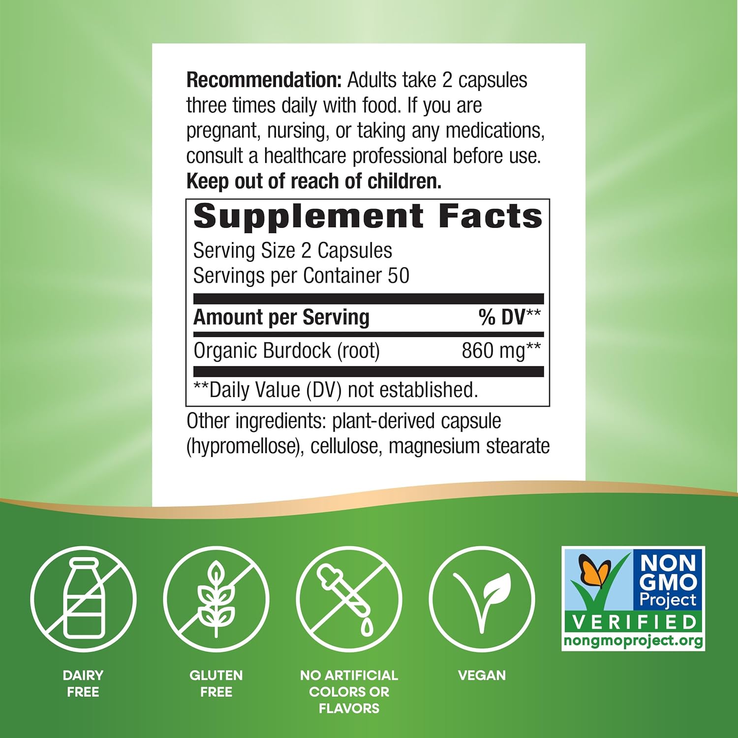 Nature's Way Burdock Root, Traditionally Used for Joint Health, 100 Vegan Capsules (Packaging May Vary) - görsel 5