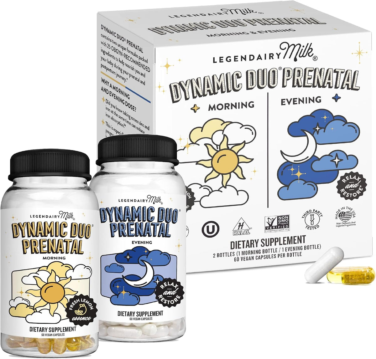 Legendairy Milk Dynamic Duo Prenatal 2-in-1 Prenatal Vitamins – Morning & Night with DHA and Methylated Folate, 30 Day Supply - görsel 1