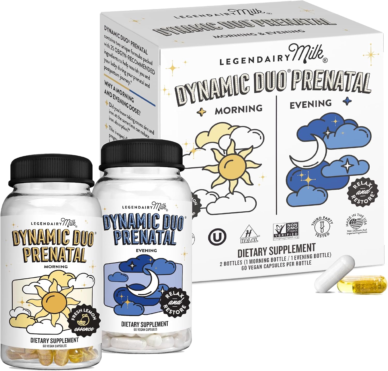 Legendairy Milk Dynamic Duo Prenatal 2-in-1 Prenatal Vitamins – Morning & Night with DHA and Methylated Folate, 30 Day Supply - görsel 1