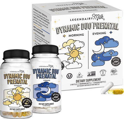 Legendairy Milk Dynamic Duo Prenatal 2-in-1 Prenatal Vitamins – Morning & Night with DHA and Methylated Folate, 30 Day Supply
