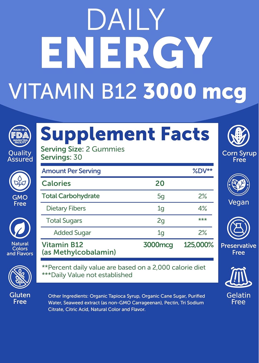 Lunakai USA-made Vegan Energy Gummies – 3000mcg Vitamin B12 Gummies for Women and Men – 60 Count - görsel 5