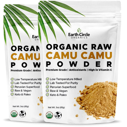 Earth Circle Organics Camu Camu Powder – Organic Raw Berry Powder with Natural Vitamin C & Antioxidants – Vegan, Kosher, Non-GMO Superfood – 85g (Pack of 3)
