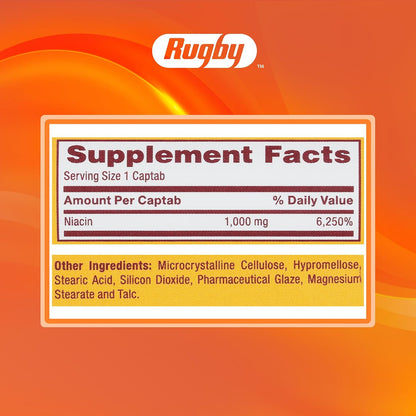 Rugby Timed-Release Niacin 1000mg – 100 Captabs (Pack of 3)