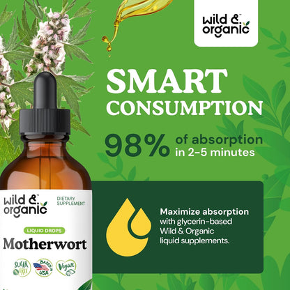 Wild & Organic Motherwort Tincture - Good Mood, Calmness and Overall Support - Vegan, Sugar & Alcohol-Free Extract Drops - 118 ml