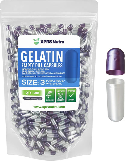 XPRS Nutra Size 3 Empty Gelatine Capsules - 500 Clear Capsules for DIY Supplement Filling