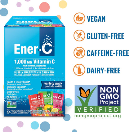Ener-C Multivitamin Drink Mix – Healthy Energy Variety Pack, 30 Sachets