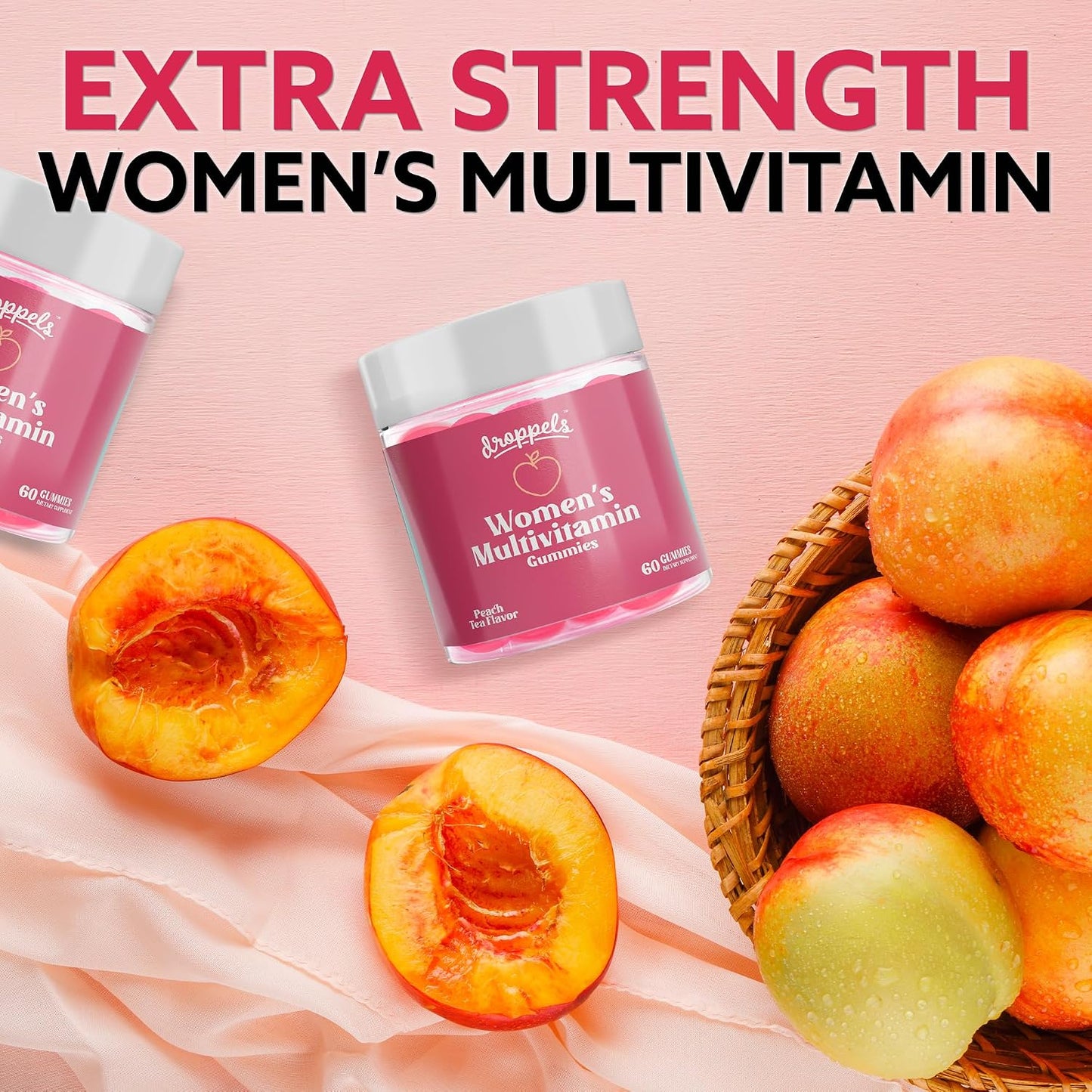Droppels Women's Multivitamin Gummies with Folic Acid & Biotin - Peach Tea Flavour, 60 Count - görsel 3