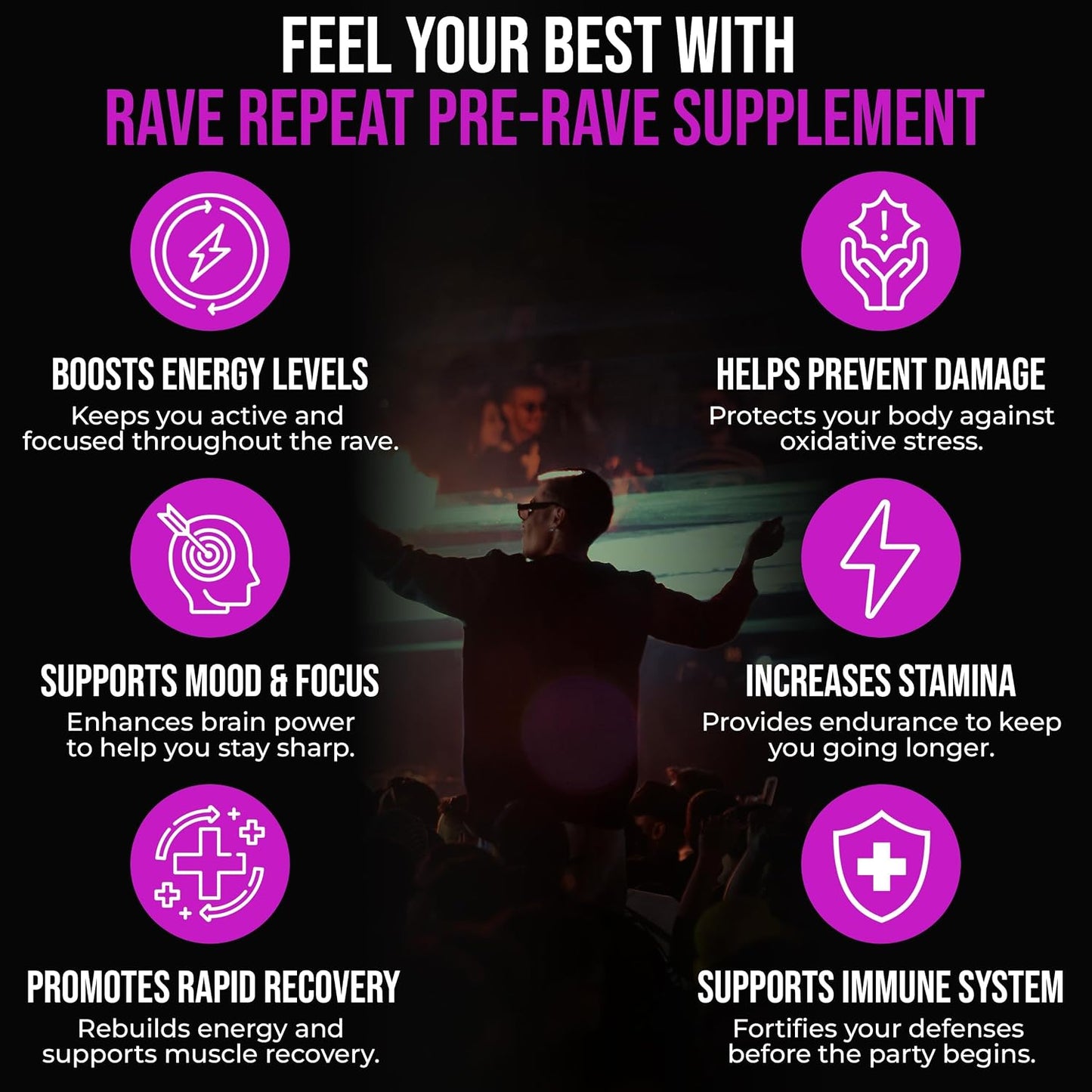 Pre-Rave Supplement - 5-HTP Free Rave Vitamins with CoQ10, Magnesium, Green Tea - Festival Essentials for Energy, Wellness & Jaw Support - 40 Capsules - görsel 3