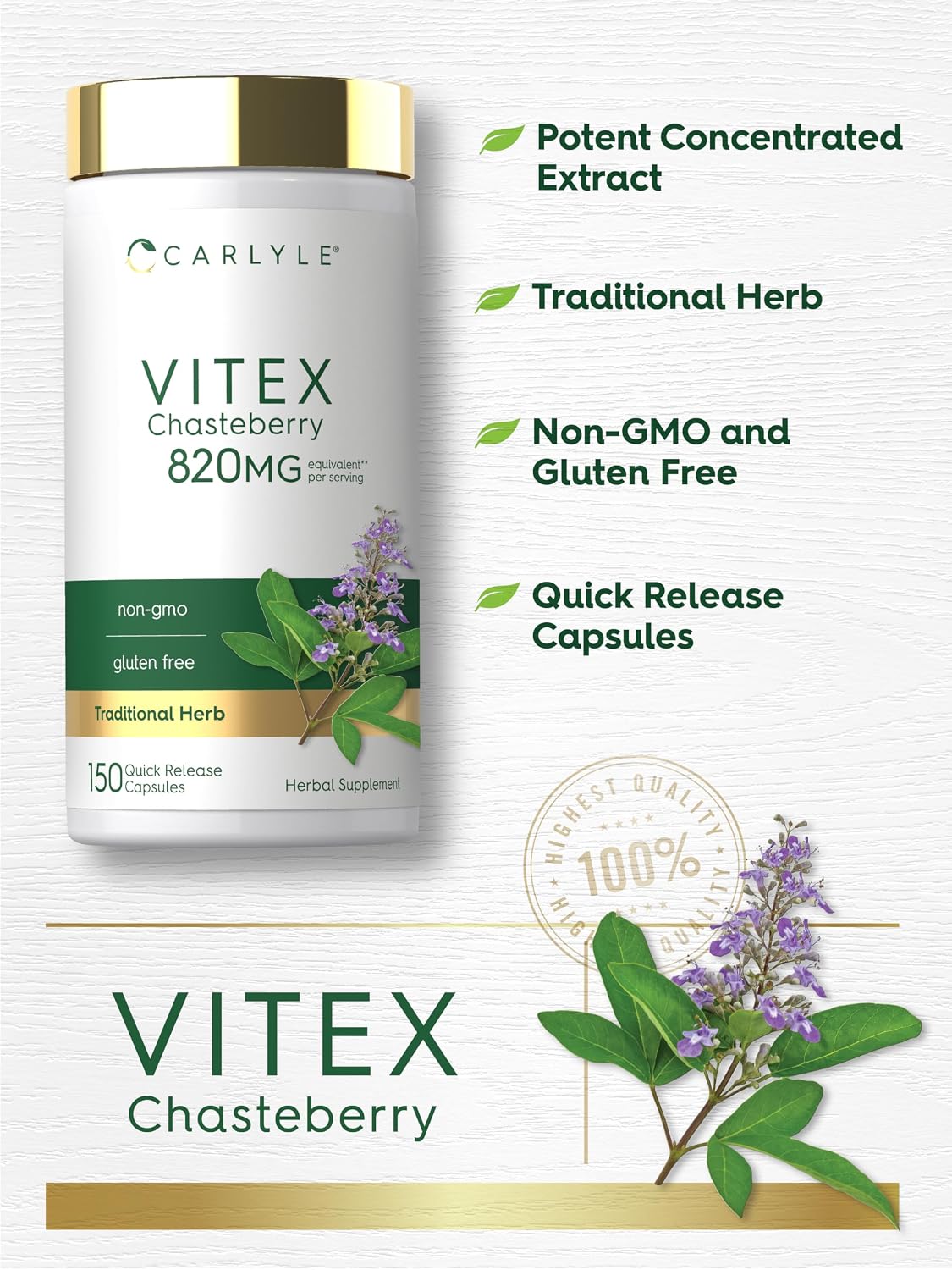 Carlyle Vitex Chasteberry Supplement, 150 Capsules - görsel 4
