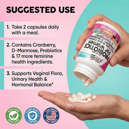Clean Nutraceuticals ProbioBloom Probiotics for Women with D-Mannose & Cranberry - 60 Capsules