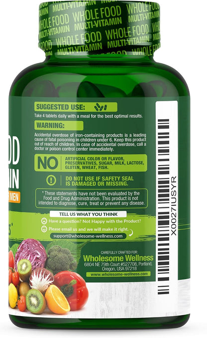 Wholesome Wellness Whole Food Multivitamin for Men - Natural Multi Vitamins, Minerals, Organic Extracts - Vegan - 120 Tablets