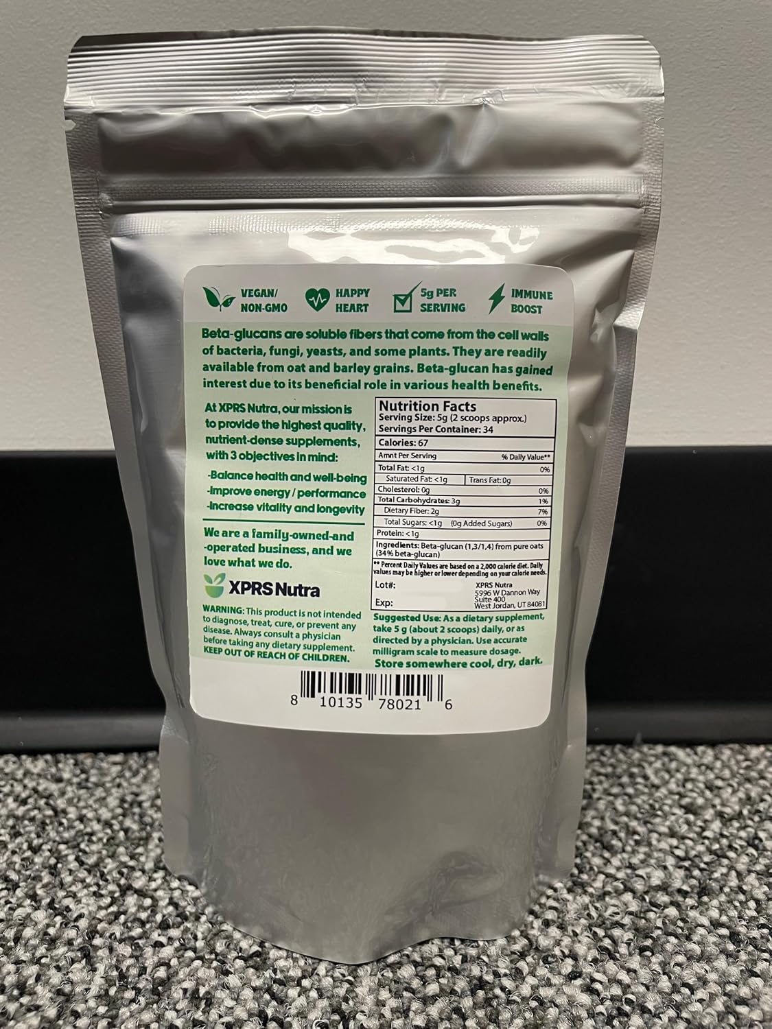 XPRS Nutra Beta Glucan Powder - Pure Unflavoured Oat Beta Glucan Supplement - Non-GM, Vegan Friendly (6 oz) - görsel 2