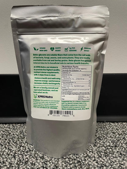 XPRS Nutra Beta Glucan Powder - Pure Unflavoured Oat Beta Glucan Supplement - Non-GM, Vegan Friendly (6 oz)