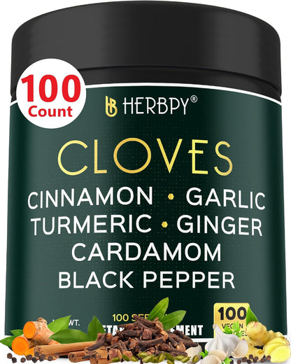 7in1 Clove Supplement 500mg - Rich in Vitamins and Minerals, Supports Digestion, Immune and Heart Health - Contains Cinnamon, Turmeric, Ginger, Cardamom, Garlic and Black Pepper - 100 Vegan Capsules