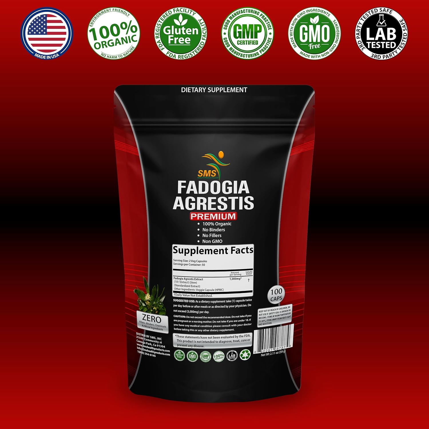 Fadogia Agrestis Extract Capsules – High Strength 1,000mg Serving – Organic, Non-GMO, Third Party Tested – 100 Vegetable Capsules - görsel 4