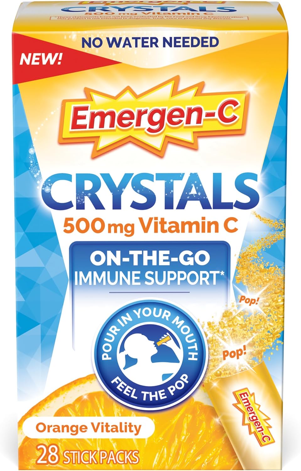 Emergen-C Crystals, On-the-Go Immune Support Supplement with Vitamin C, B Vitamins, Zinc and Manganese, Orange Vitality - 28 – Image 1