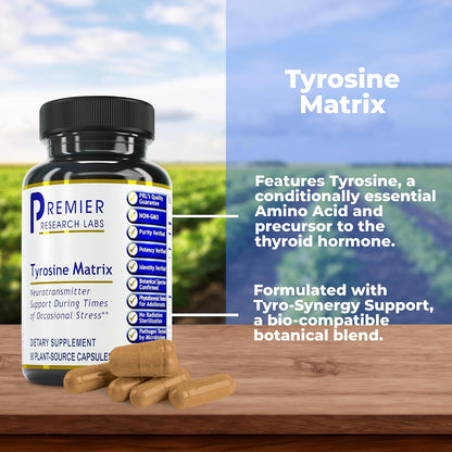 Premier Research Labs Tyrosine Matrix – L-Tyrosine Supplement with Rhodiola & Red Algae, 90 Capsules