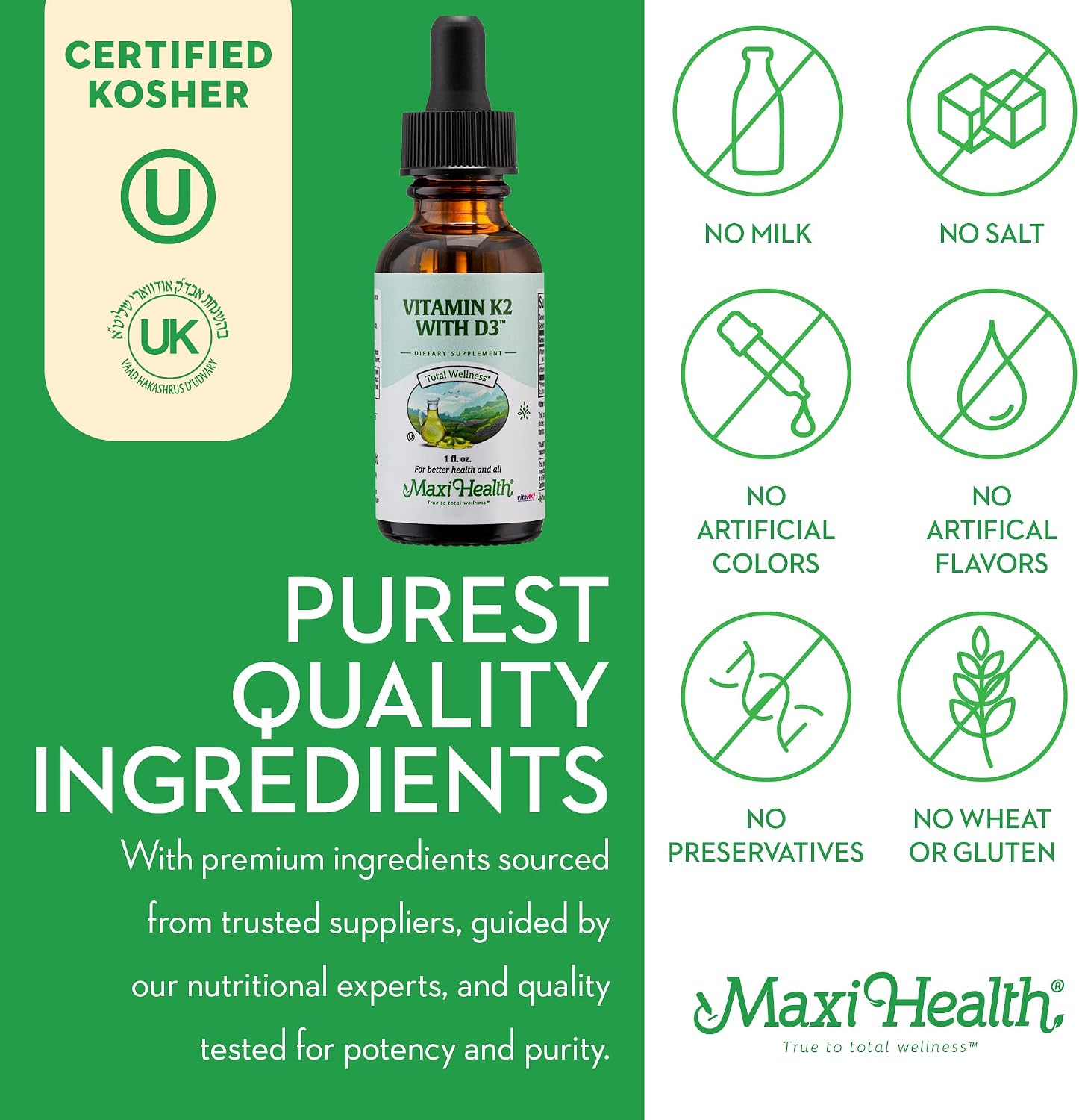 Maxi Health Liquid Vitamin D3 with K2 Drops - Vitamin K2 MK-7 and Vitamin D3 Supplement, 30 ml - görsel 6