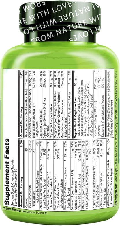 NATURELO Chewable Multivitamin for Children - 60 Tablets - Organic Fruit Blend
