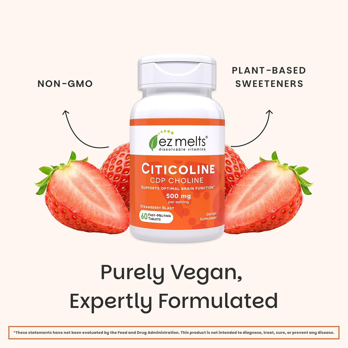 EZ Melts Citicoline - Brain Health & Memory Support Supplement - Strawberry Burst - 60 Dissolvable Tablets - görsel 6