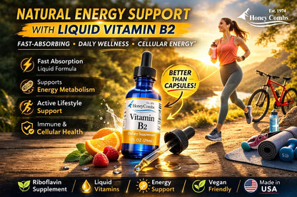 HoneyCombs Vitamin B2 Liquid Drops – High Potency Riboflavin Supplement – Alcohol Free, Vegan – 30 ml