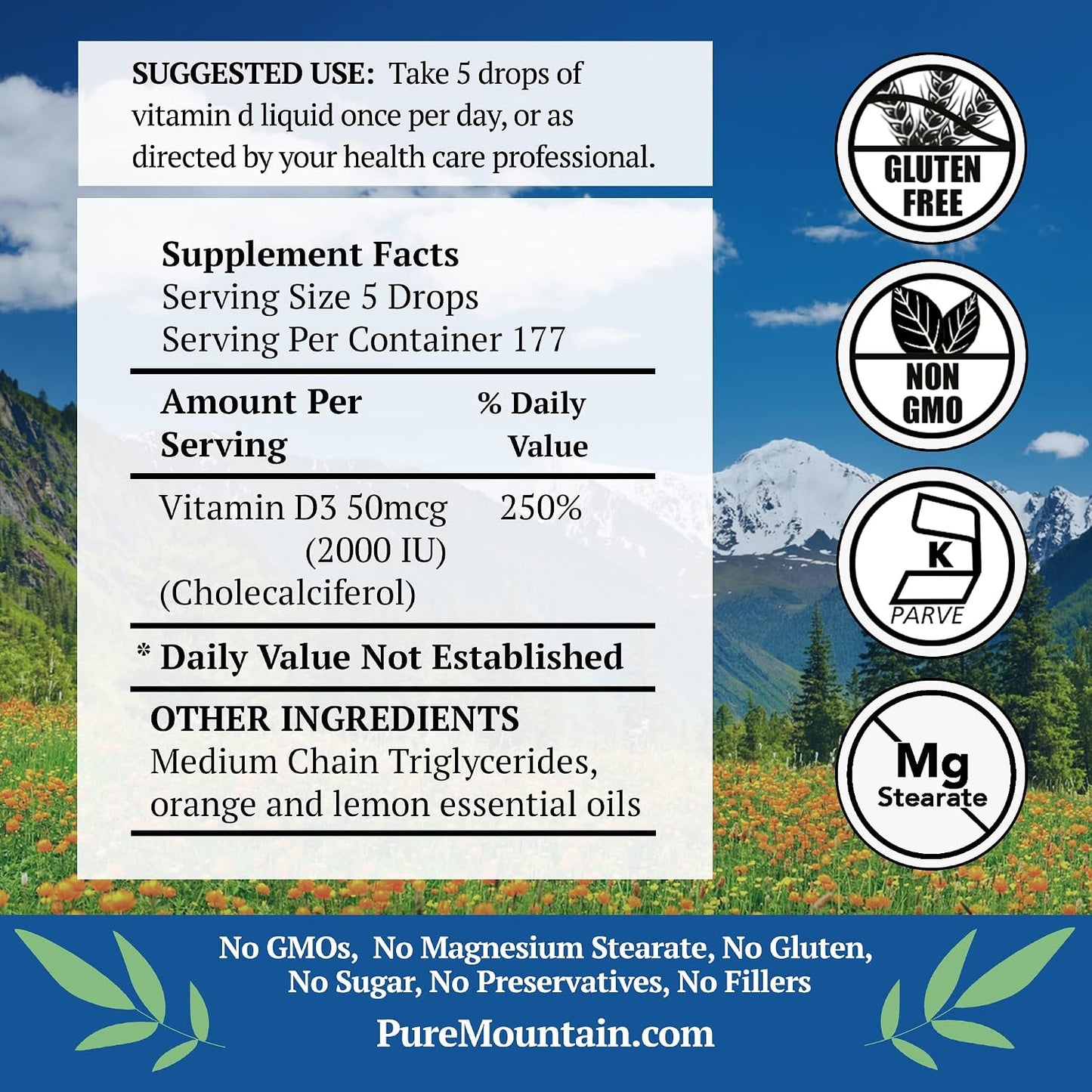Liquid Vitamin D3 Drops – 2000 IU – Natural Orange Lemon Flavour – Pure Mountain Botanicals - görsel 2