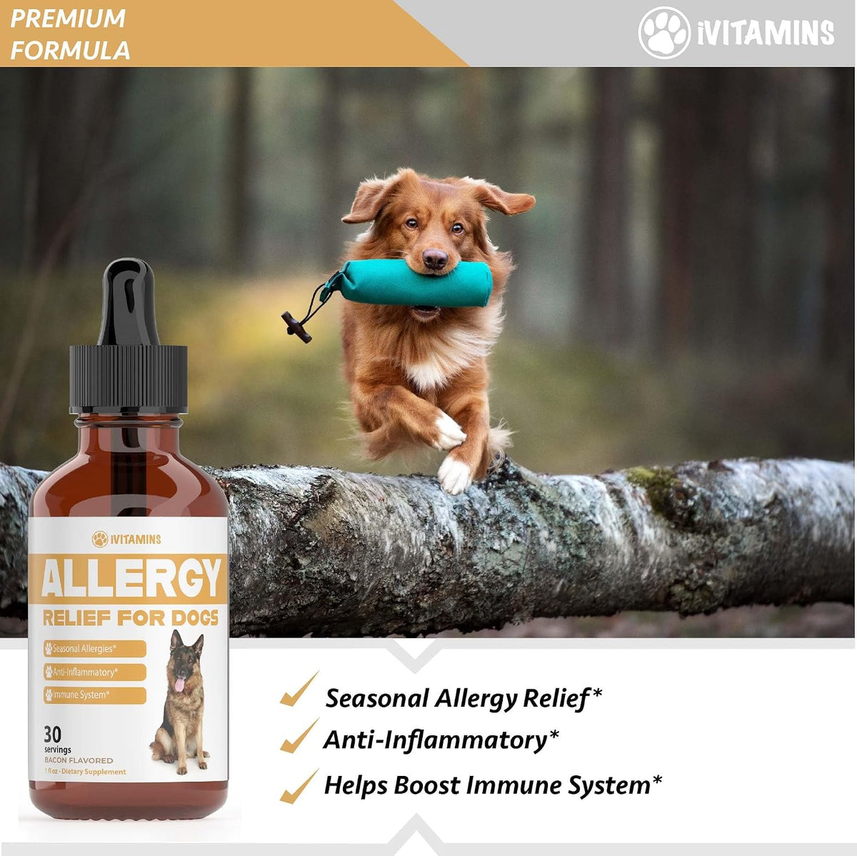 Natural Dog Allergy Relief - Liquid Herbal Supplement for Itching & Seasonal Allergies (30 ml) - görsel 3