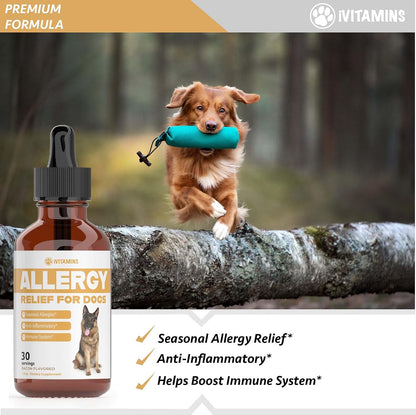 Natural Dog Allergy Relief - Liquid Herbal Supplement for Itching & Seasonal Allergies (30 ml)