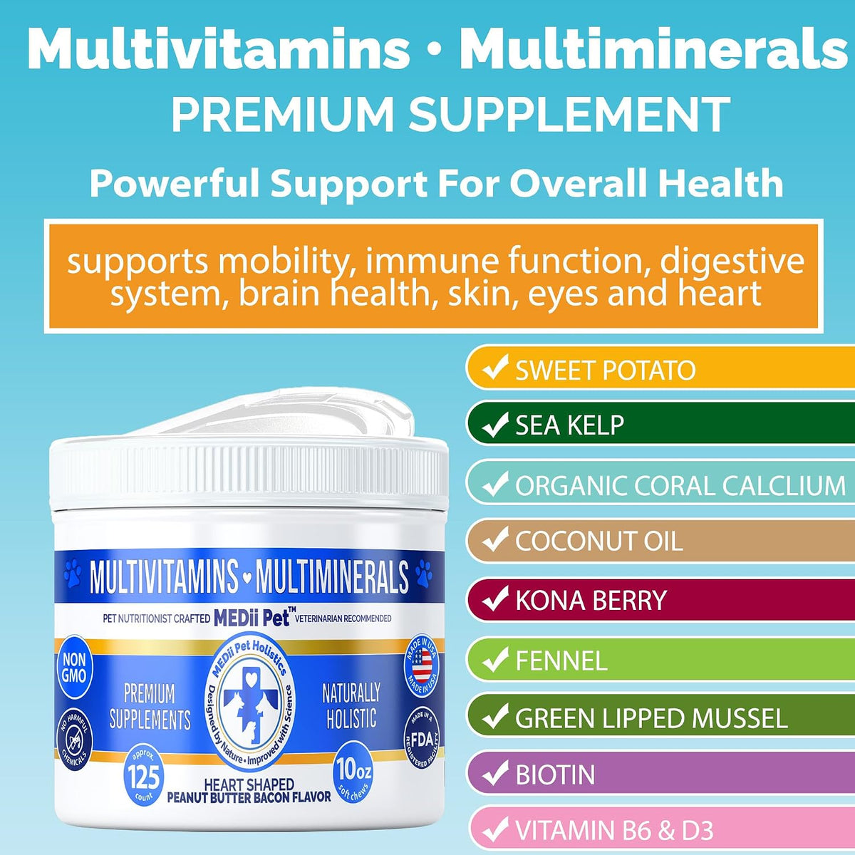 MEDii Pet Dog Multivitamin + 74 Organic Minerals - Overall Health Builder, 125 Chews - görsel 6
