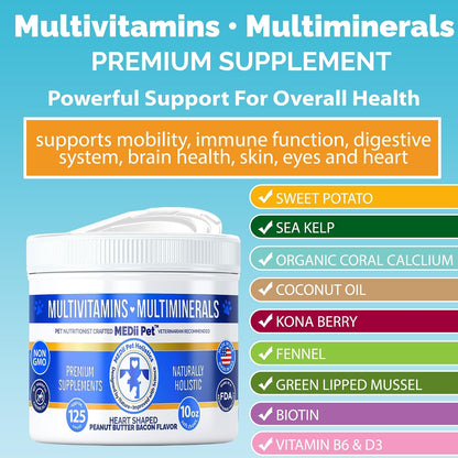MEDii Pet Dog Multivitamin + 74 Organic Minerals - Overall Health Builder, 125 Chews