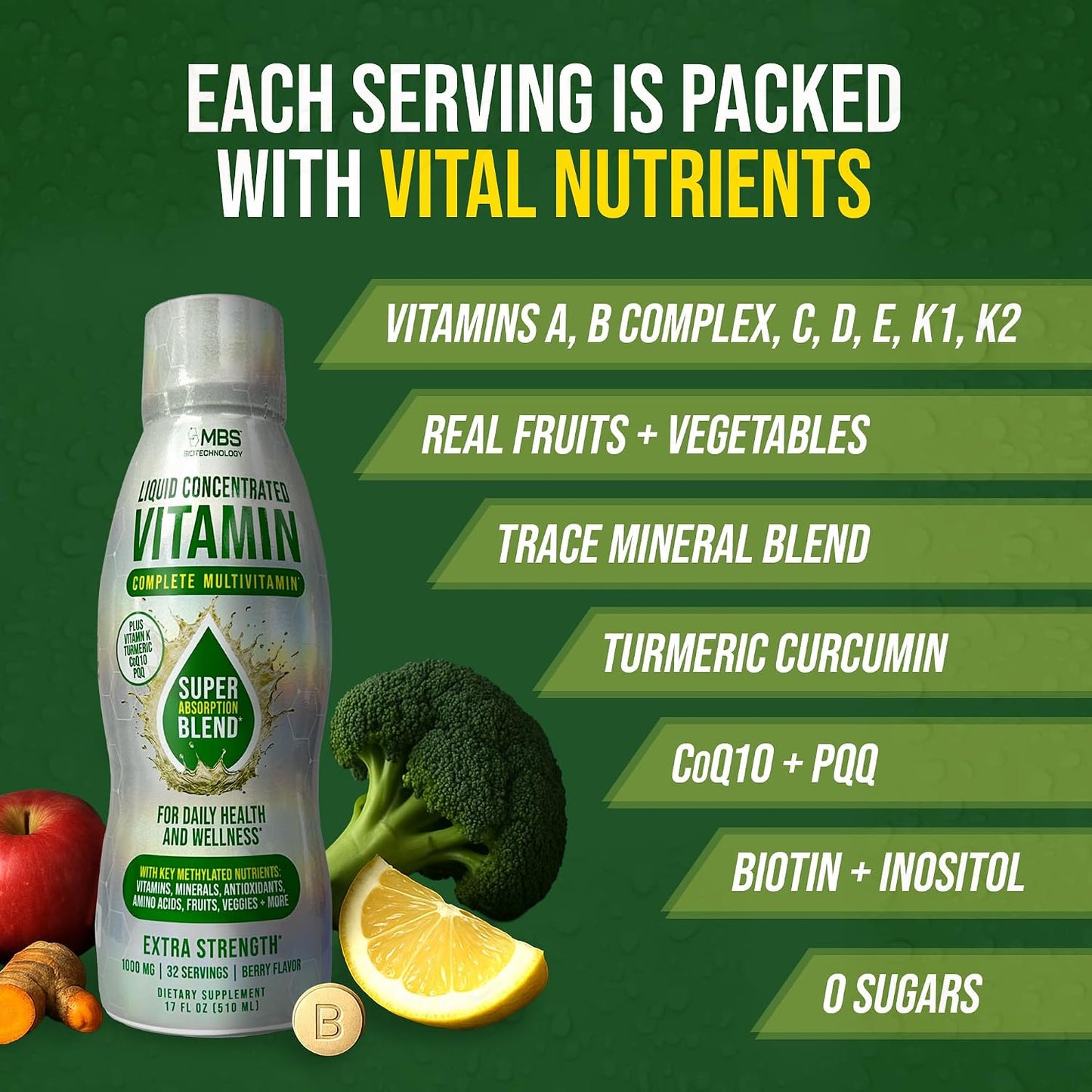 Liquid Multivitamin for Adults – Complete High-Absorption Daily Vitamin with Superfoods, CoQ10, B-Complex, Turmeric & PQQ – Immune & Energy Support – Berry Flavour, 17 oz - görsel 5