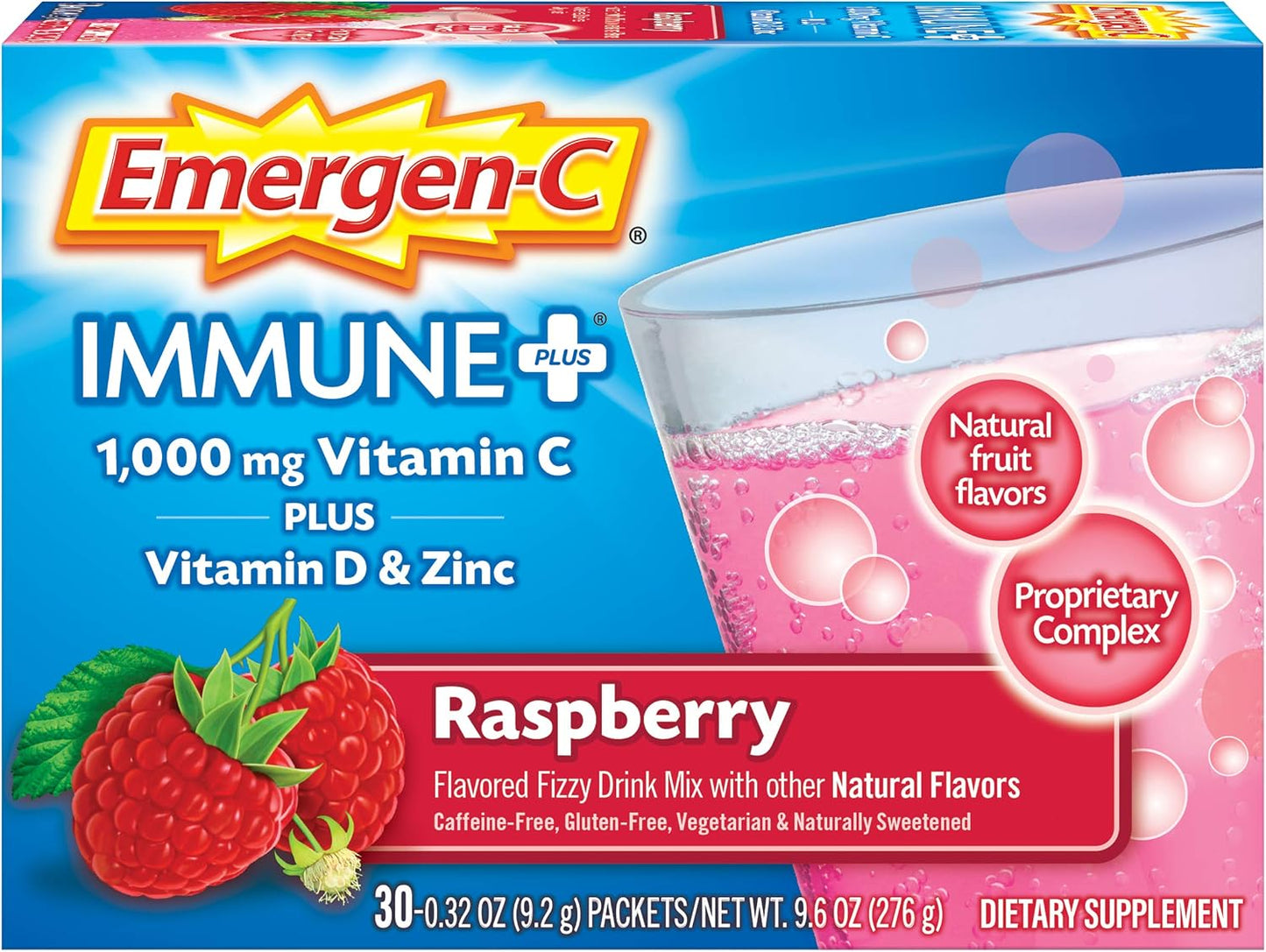 Emergen-C Immune+ 1000mg Vitamin C Powder – Raspberry – 30 Packets - görsel 1