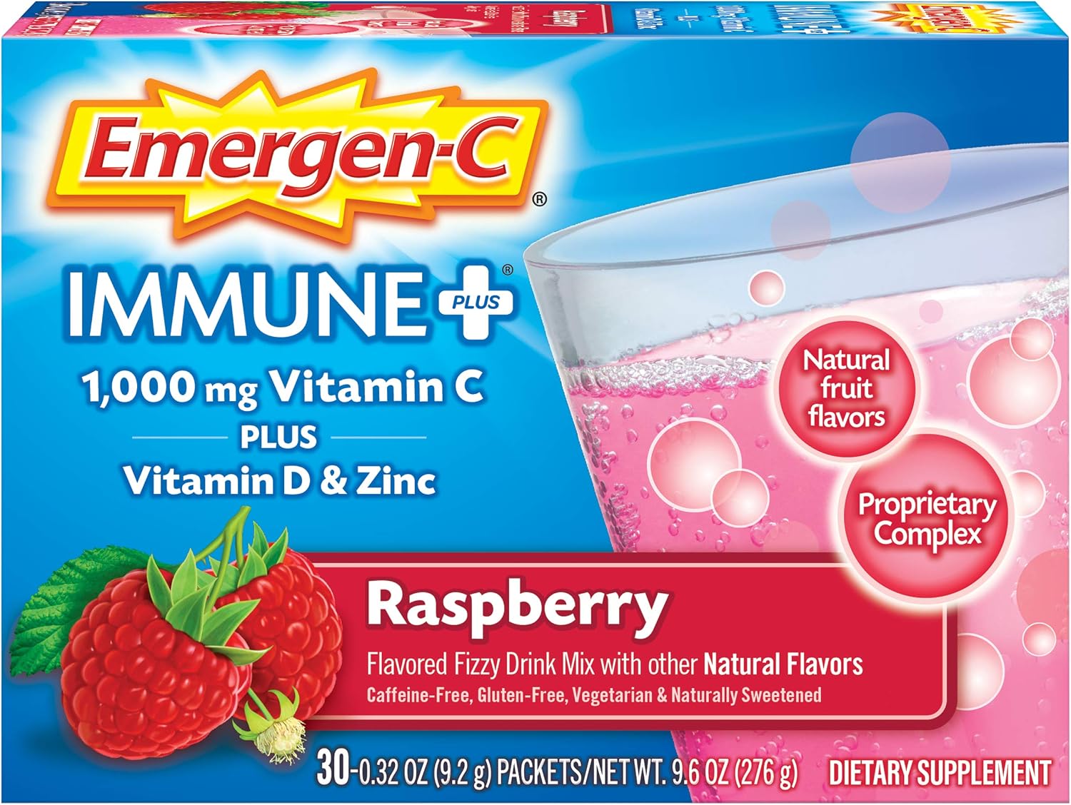 Emergen-C Immune+ 1000mg Vitamin C Powder – Raspberry – 30 Packets - görsel 1