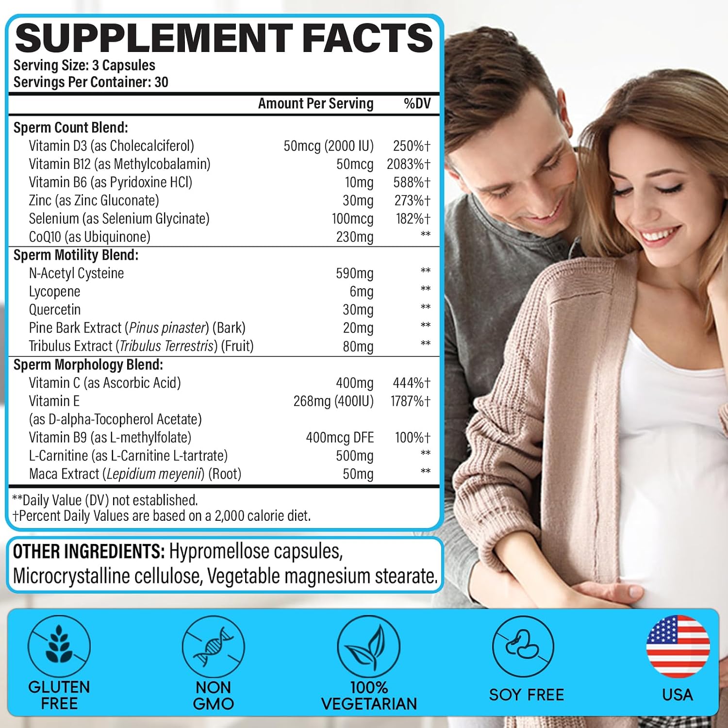 Male Fertility Supplements – Advanced Formula with Maca Root, Tribulus Terrestris, Zinc, CoQ10 (90 Caps) - görsel 2