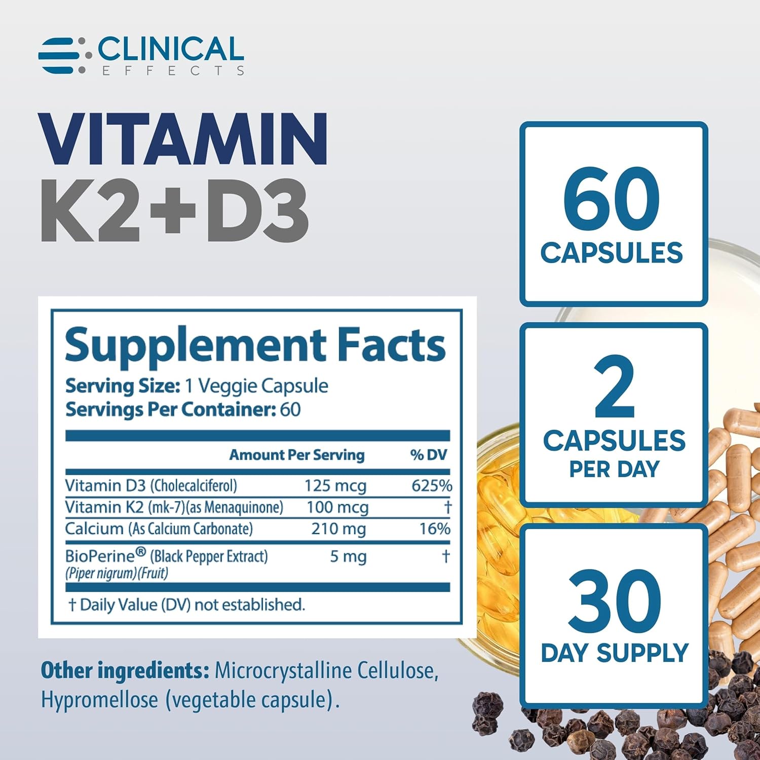 Clinical Effects Vitamin K2 + D3 with BioPerine - 60 Capsules - görsel 6