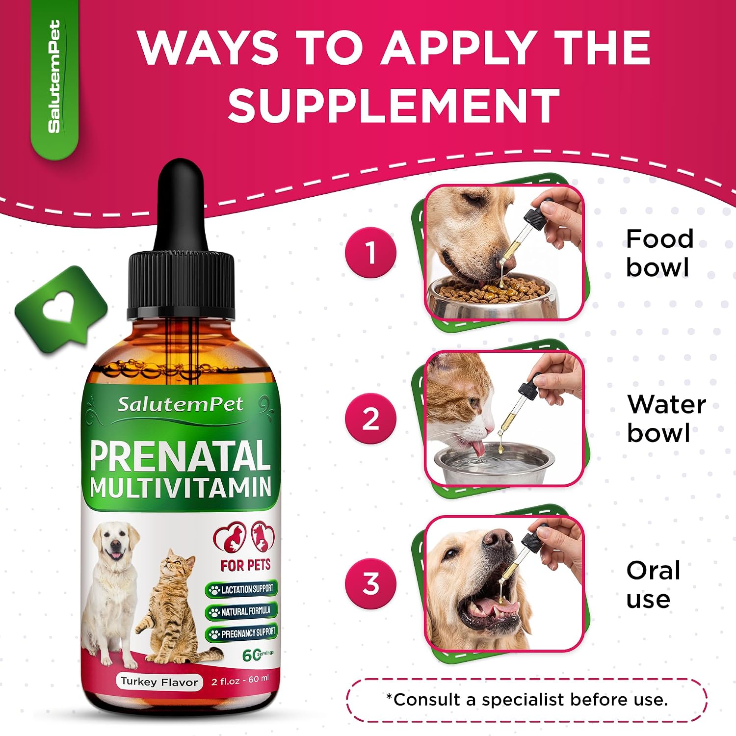 SalutemPet Dog Prenatal Vitamins – Liquid Multivitamin for Pregnant & Lactating Dogs & Cats – All Breeds – 2 fl oz (60 ml) - görsel 4
