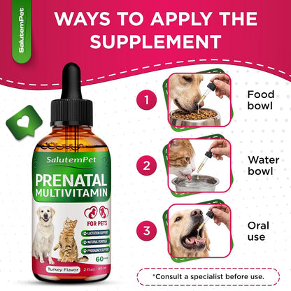 SalutemPet Dog Prenatal Vitamins – Liquid Multivitamin for Pregnant & Lactating Dogs & Cats – All Breeds – 2 fl oz (60 ml)
