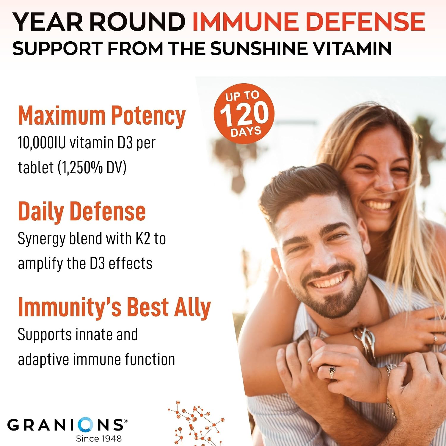 Granions Max Strength Vitamin D3 K2 Supplement - 10,000 IU D3 + 200mcg MK-7 Vitamin K2, 60 Tablets - görsel 3
