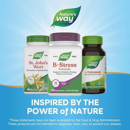 Nature's Way B-Stress Formula, Contributes to Normal Energy-Yielding Metabolism and Nervous System Function, with Vitamin C, B12, B6 & More, Gluten Free, 100 Vegan Capsules