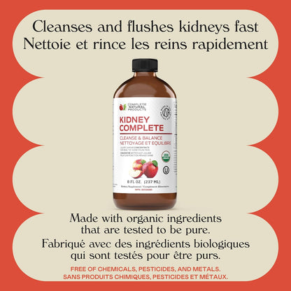 Complete Natural Products Kidney Complete - 227ml Organic Liquid for Kidney Support, Cleanse & Detox with Apple Cider Vinegar, Lemon & Organic Chanca Piedra
