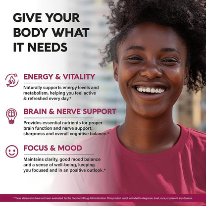 Vitamin B Complex for Men & Women - Manufactured in the USA - 11-in-1 B-Complex: B1, B2, B3, B5, B6, B7, B8, B9, B12 with Vitamin C, Choline, Inositol - Energy, Nervous System & Psychological Support Supplement, 60 Vegan Capsules