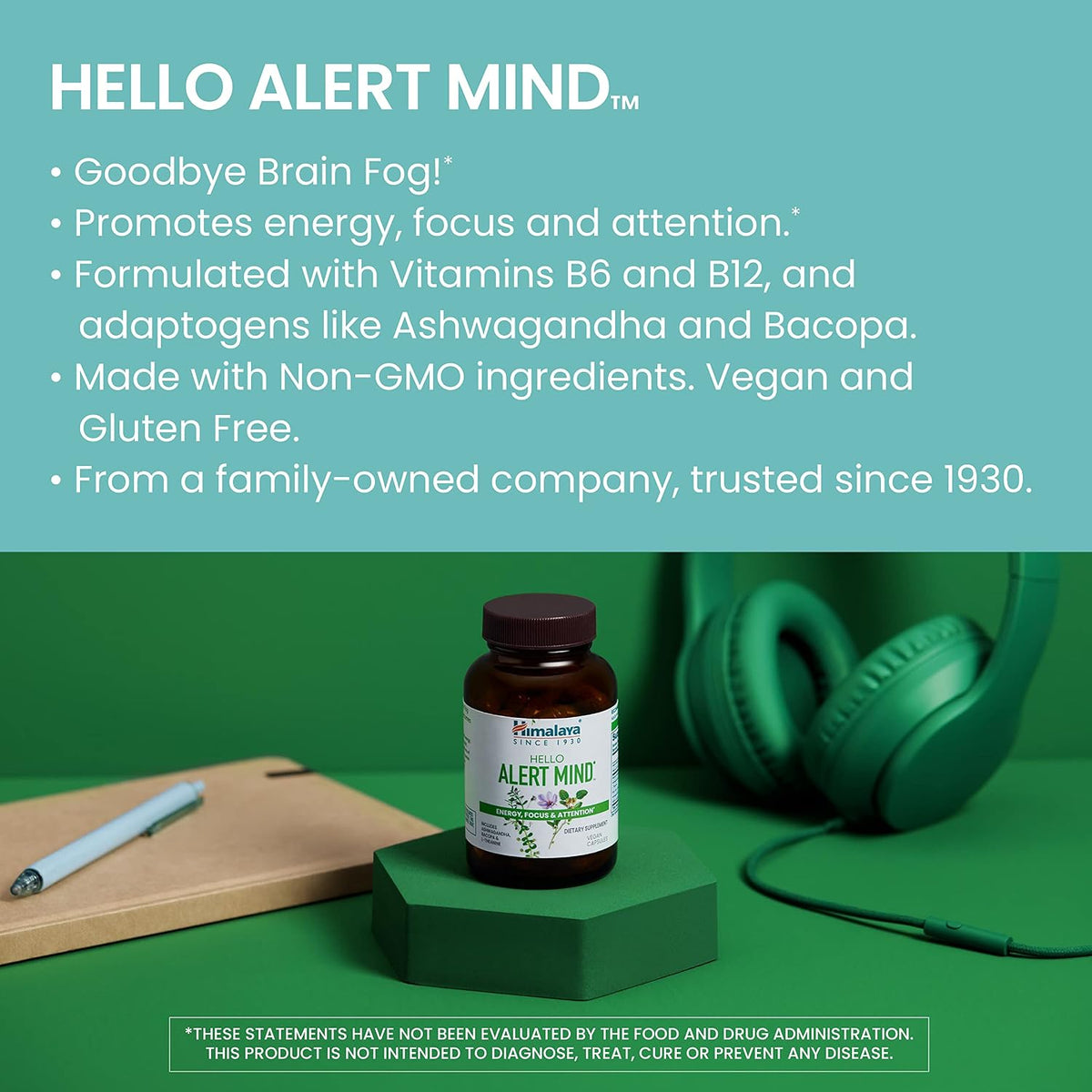 Himalaya Hello Alert Mind - Brain Support with L-Theanine, Ashwagandha, Bacopa, Vitamin B6 & B12, 60 Capsules - görsel 3