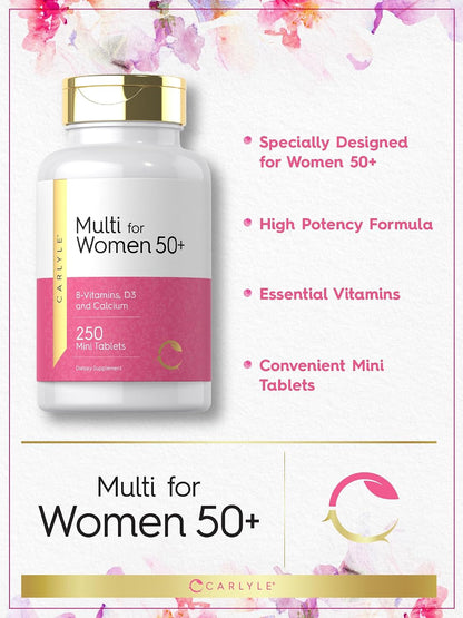 Carlyle Multivitamin for Women 50 and Over | 250 Mini Tablets | Iron Free | Non-GMO, Gluten-free