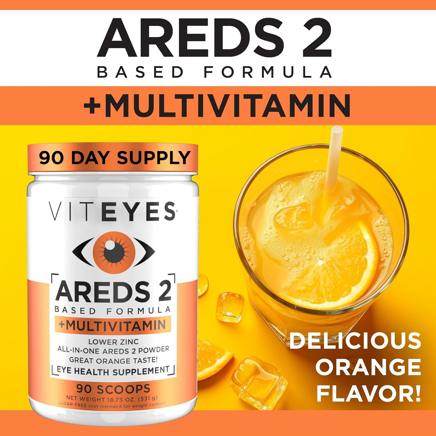 Viteyes AREDS 2 Powder + Multivitamin All-in-One, Macular Protection, Natural Orange Flavour, 90 Scoops - görsel 6
