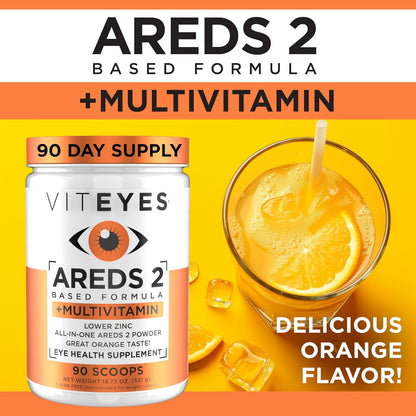 Viteyes AREDS 2 Powder + Multivitamin All-in-One, Macular Protection, Natural Orange Flavour, 90 Scoops