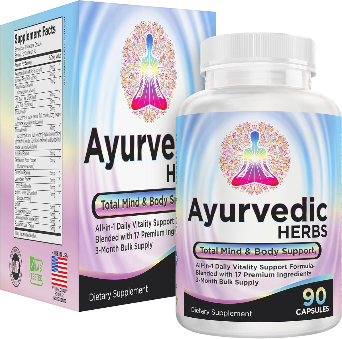 17-in-1 Ayurvedic Herbs Supplement | Mind & Body Support | 90 Capsules - görsel 1