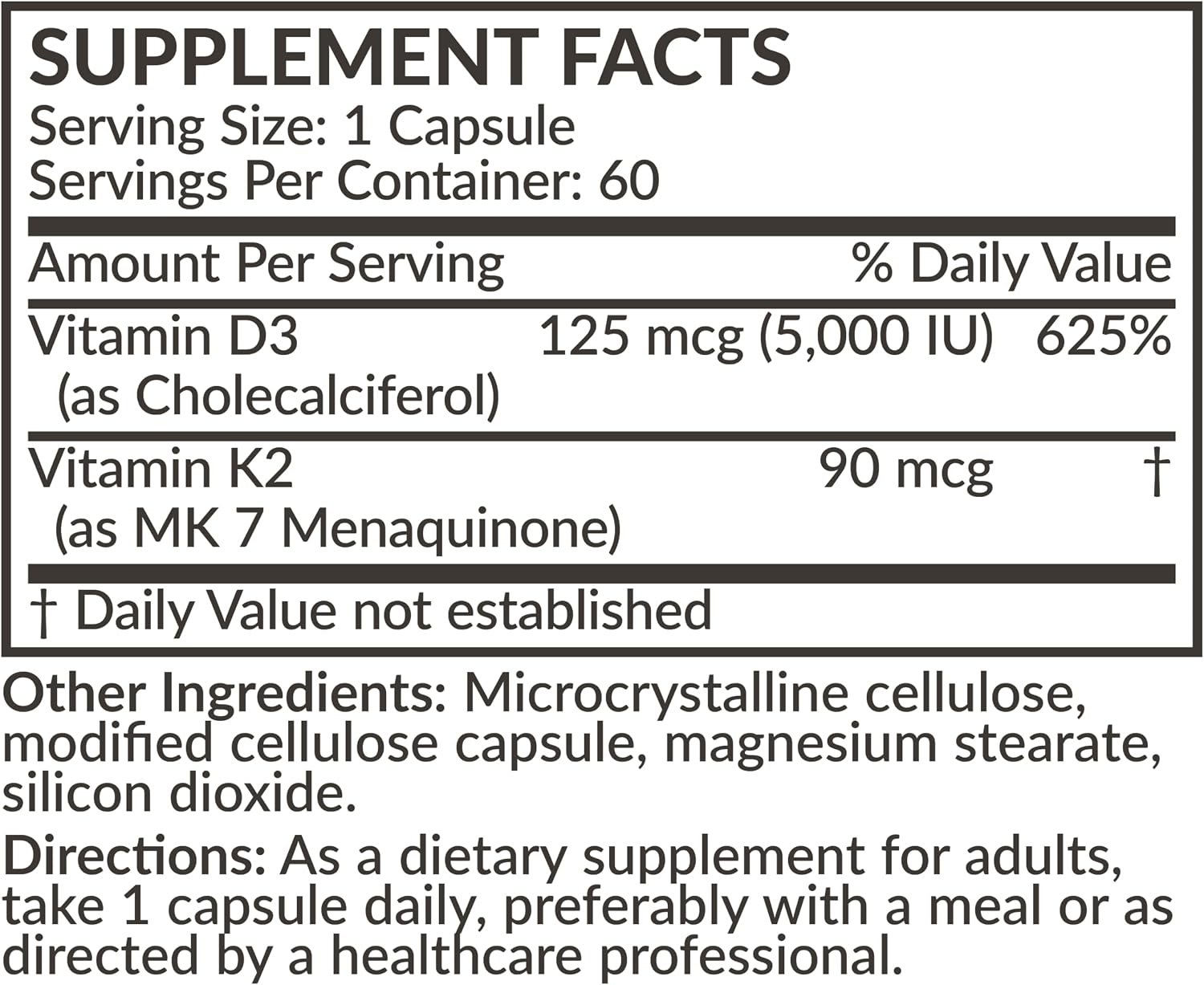 Futurebiotics Vitamin K2 (MK-7) with D3 - 5000 IU Vitamin D3 & 90 mcg Vitamin K2 MK-7 - Non-GMO Formula - 60 Vegetarian Capsules - görsel 8