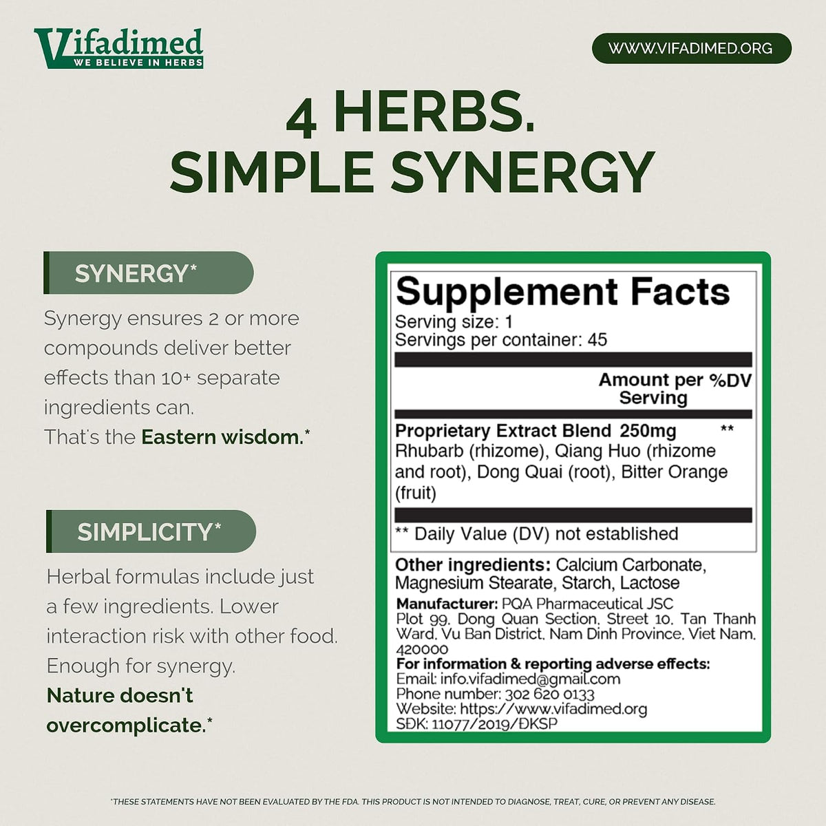 VIFADIMED Rhubarb Bowel Movement Support – 45 Capsules - görsel 5